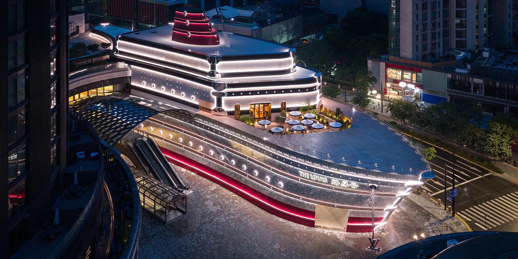 louis vuitton sets sail in shanghai with ship-like flagship and exhibition  designed by OMA